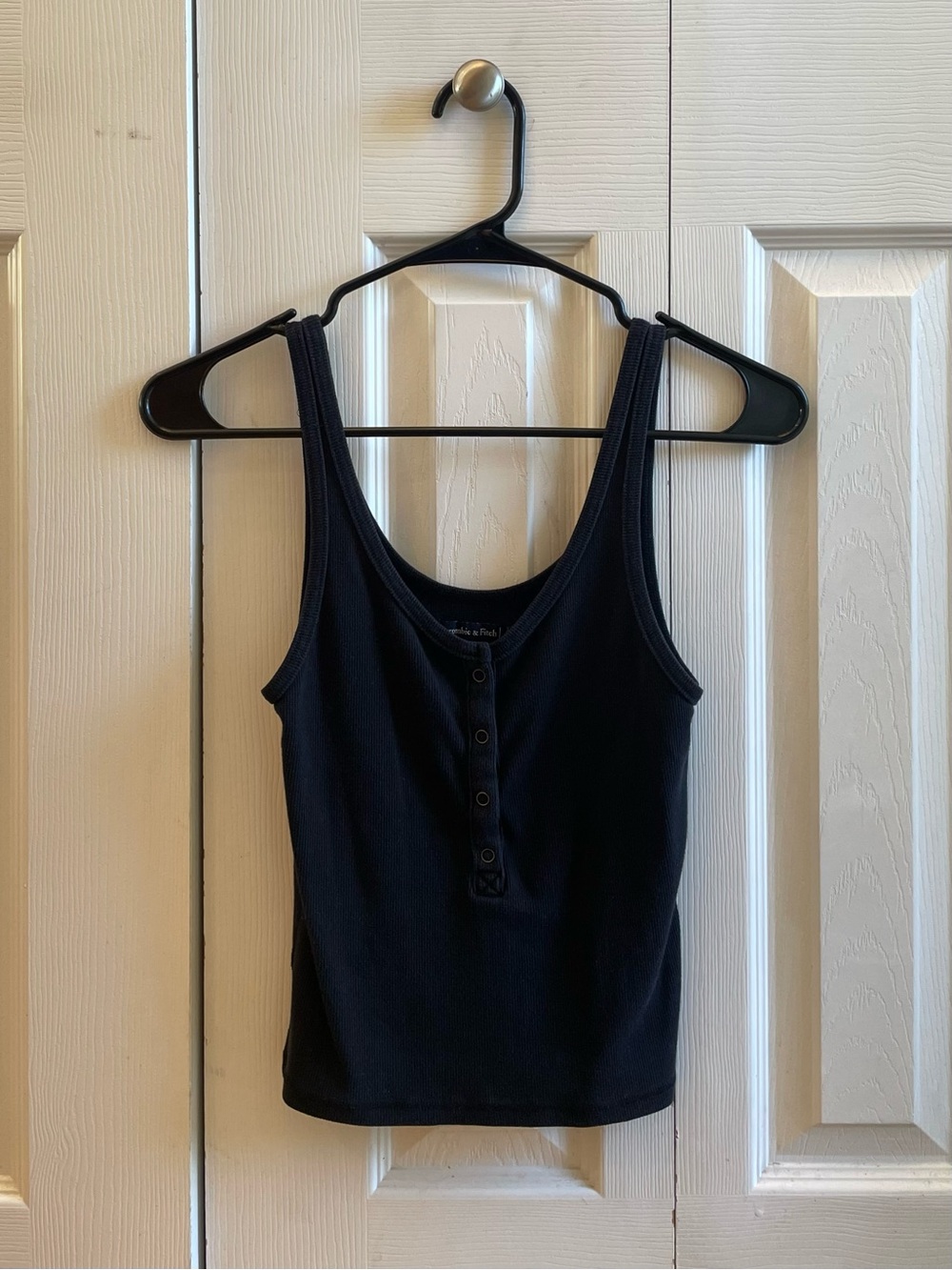 Abercrombie & Fitch: Black Ribbed Scoop Neck Tank with Button Front